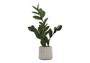 20" Tall Real Touch Green Leaves Artificial Plant - Grey Cement Pot (I 9500)