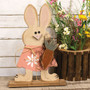 Rustic Wood Standing Girl Bunny With Carrot On Base G24121