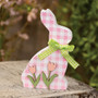 Pink & White Buffalo Check Bunny With Tulips Sitter G37638