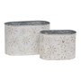 Set Of 2 Distressed White Metal Oval Buckets With Gold Embossed Snowflakes GMXF390992S