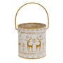 Distressed White Metal Bucket With Gold Embossed Reindeer & Snowflakes GMXF39602