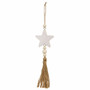 Glittered White Star Beaded Wood Ornament With Tassel GSHN4230