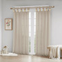 100% Polyester Floral Embellished Cuff Tab Top Solid Window Panel - Linen MP40-6830
