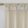 100% Polyester Floral Embellished Cuff Tab Top Solid Window Panel - Linen MP40-6831