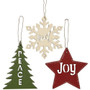 Peace Joy Noel Ornament (Pack Of 3) G35040