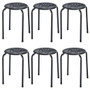 Black Set Of 6 Stackable Backless Round Metal Stool Set- (Hw57883Bk)