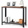 Brown Metal Frame Wood Console Sofa Table With Storage Shelf- (Hw61495Bk)