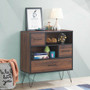 Walnut Multipurpose Sideboard Storage Cabinet With Metal Leg & Drawers (Hw62992)