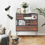 Walnut Multipurpose Sideboard Storage Cabinet With Metal Leg & Drawers (Hw62992)