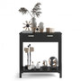 Black 2 Drawers Accent Console Entryway Storage Shelf- (Hw65113Bk)