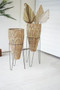 Two Set Seagrass Cone Planters With Iron Stands