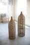 Decorative Set Of Two Large Seagrass And Iron Bottles