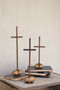 Decorative Set Of 3 Scrap Metal Crosses With Caged Rock Bases