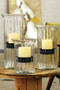 Medium Ribbed Glass Candle Cylinder With Rustic Insert
