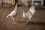 Decorative Set Of 2 Antiqued Distressed White Metal Turkeys