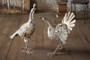 Decorative Set Of 2 Antiqued Distressed White Metal Turkeys