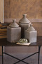 3 Set Grey Textured Ceramic Canisters With Pyramid Tops