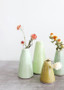 Set Of 4 - Terra Cotta Bud Vases In Green