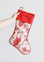Christmas Decor Red Beige Toile Fabric Stocking - 18" Tall