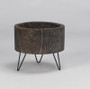 Round Rustic Wooden Planter With Air Pin Legs - Medium (CT2594)
