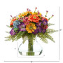 11" Mixed Flowers Artificial Arrangement In Glass Vase (A1116)