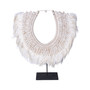 Tribal Shell & White Feather Necklace On Iron Stand (2541)