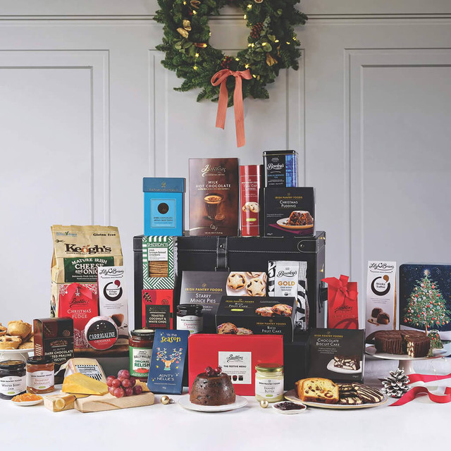The Irish Christmas Food Hamper with Christmas pudding, Butlers chocolates, Irish cheese, mince pies and festive gourmet treats from Gifts Direct
