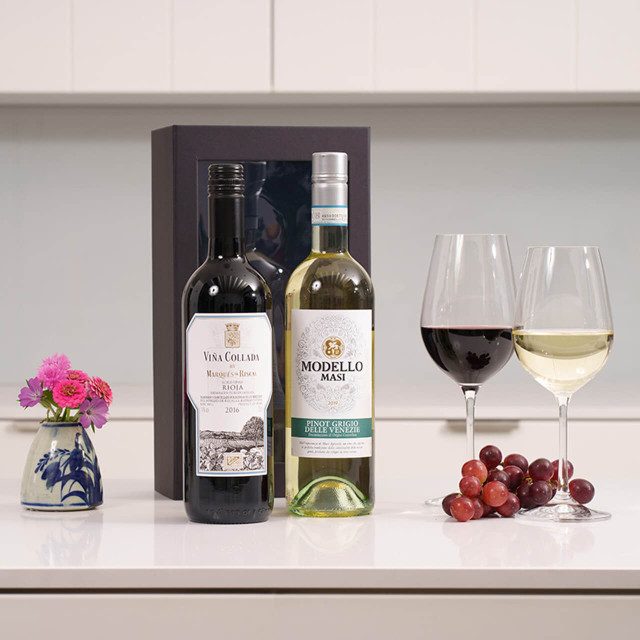 European Fine Wine Duos gift set featuring two premium wines from renowned European vineyards, available at GiftsDirect