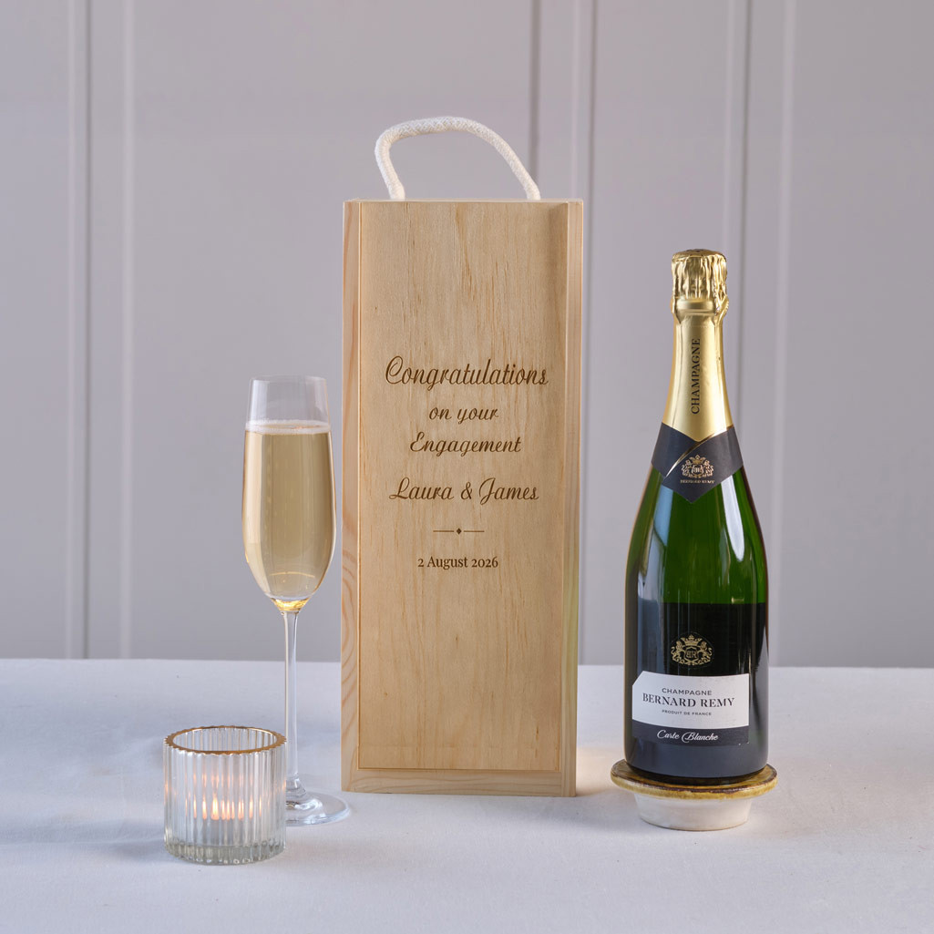 Congrats on your Engagement Champagne  in Personalised Wooden Box