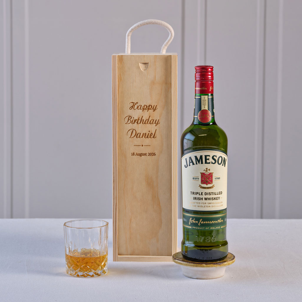 Happy Birthday Jameson Whiskey with Personalised Wooden Gift Box