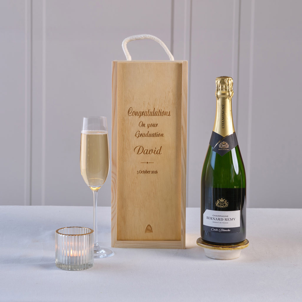 Congrats on your Graduation Champagne  in Personalised Wooden Box