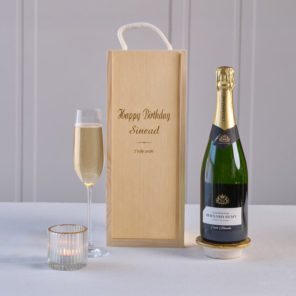 Happy Birthday Champagne in Personalised Wooden Box