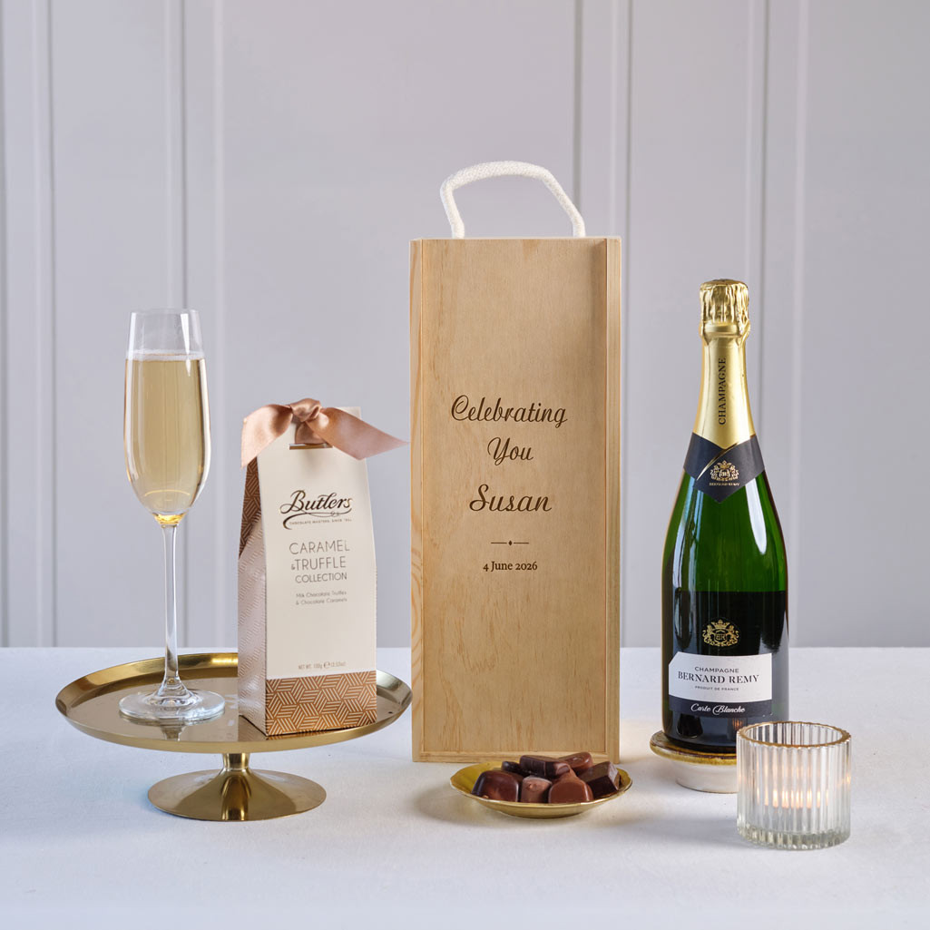 Celebrating You Champagne & Chocs  in Personalised Wooden Box