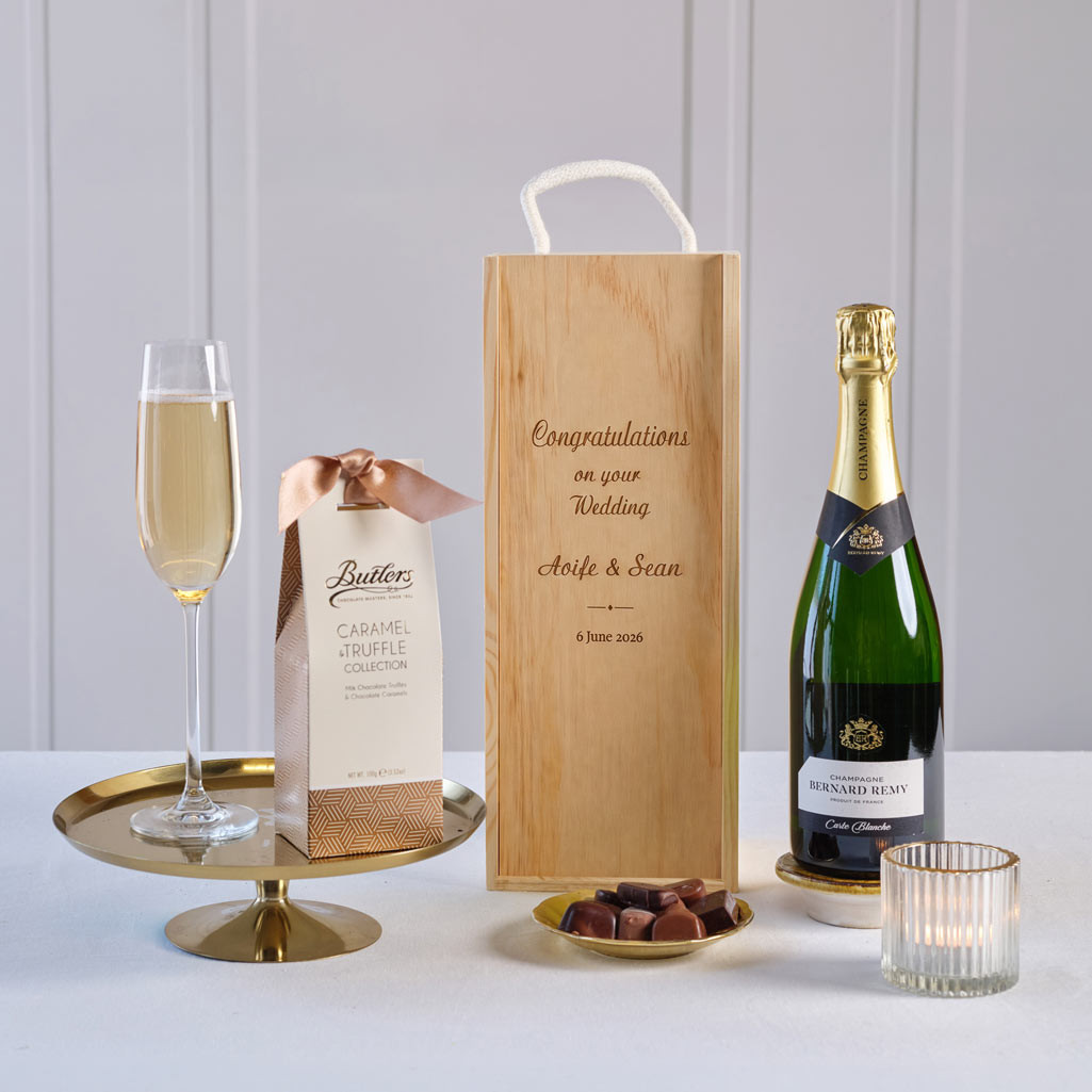 Congrats on your Wedding Champagne & Chocs  in Personalised Wooden Box