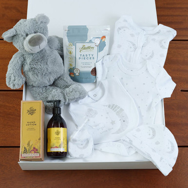 Unisex Baby Gift Hamper, Lion Cuddly Toy, Safari Zip Up Baby Sleepsuit – In  The Box Baby Hampers Limited