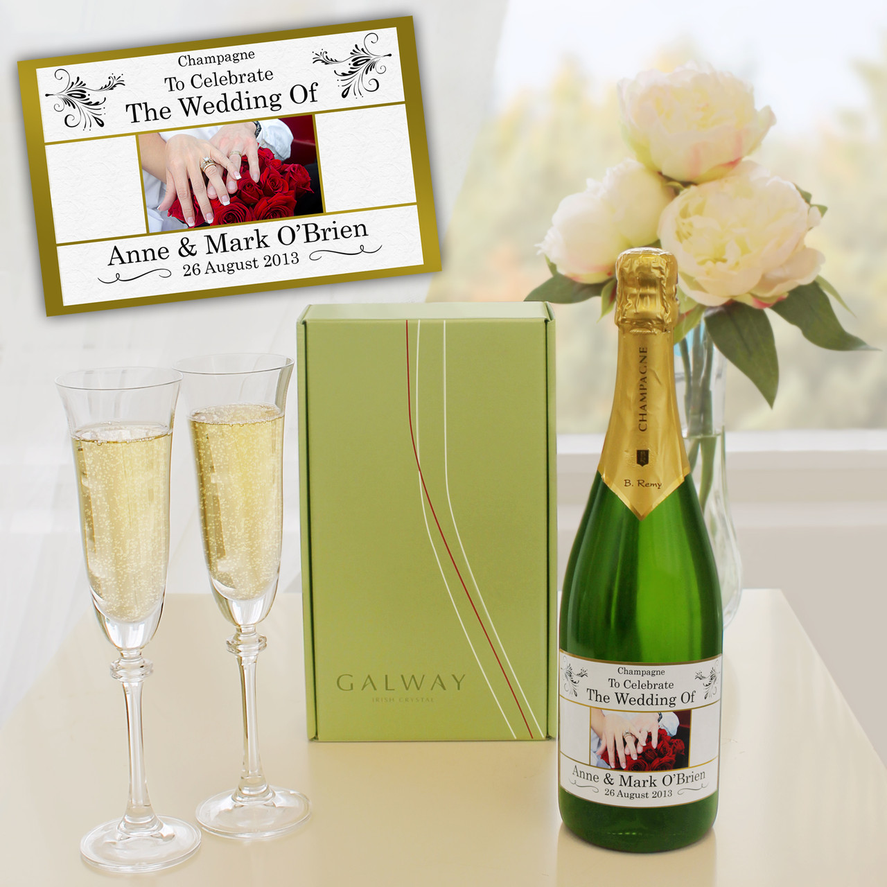 Personalised Wedding Champagne & Galway Crystal Flutes