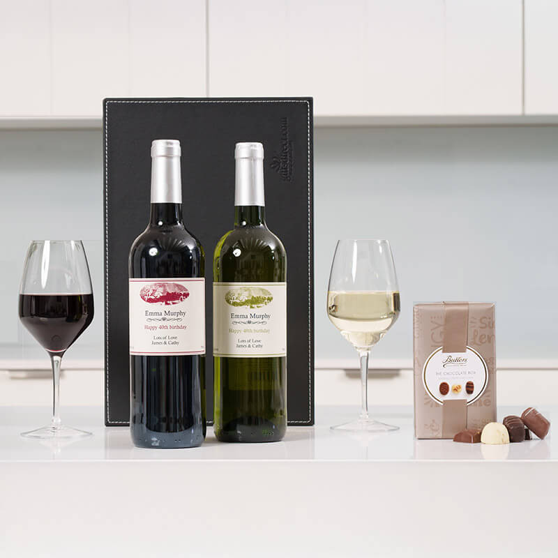 Personalised Wine Duo & Chocolates