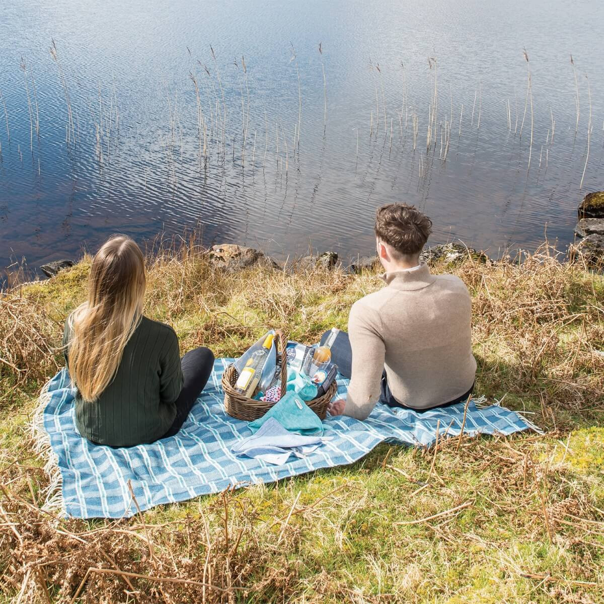 Blue & White Mc Nutt Wild Atlantic Picnic Blanket