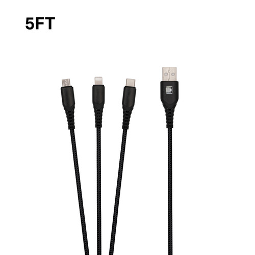 5ft Heavy Duty 3-in1 Cable - Black