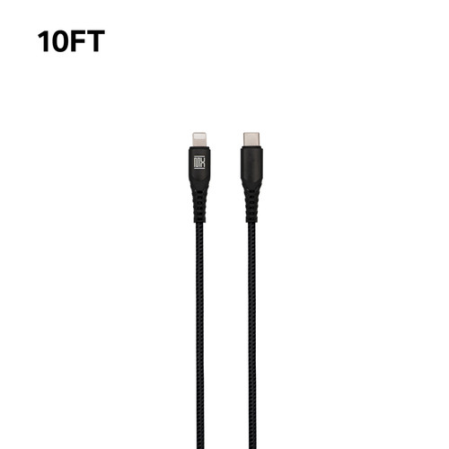 10ft Heavy Duty Type-C to Lightning Cable - Black