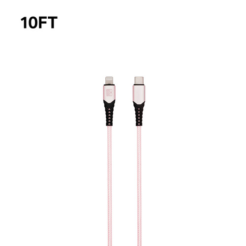 10ft Heavy Duty Type-C to Lightning Cable - Rose Pink