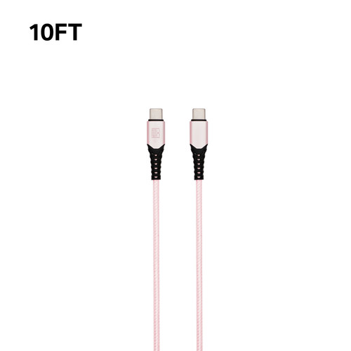10ft Heavy Duty Type-C to Type-C Cable - Rose Pink