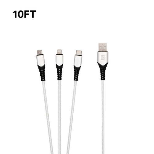 10ft Heavy Duty 3-in-1 Cable - White