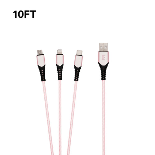 10ft Heavy Duty 3-in-1 Cable - Rose Pink