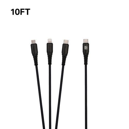 10ft Heavy Duty Type-C to 3-in-1 Cable - Black