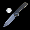 CIVIVI Knives Mini Elementum Keyring Flipper Knife 1.83" 14C28N Hand Rubbed Blade, Black Hand Rubbed Brass and Stainless Steel Handles