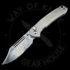 *Pre Owned* CJRB Cutlery Pyrite Bowie Button Lock Knife Gray Titanium (3.1" Damascus)