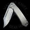 *Pre Owned* CJRB Cutlery Pyrite Bowie Button Lock Knife Gray Titanium (3.1" Damascus)