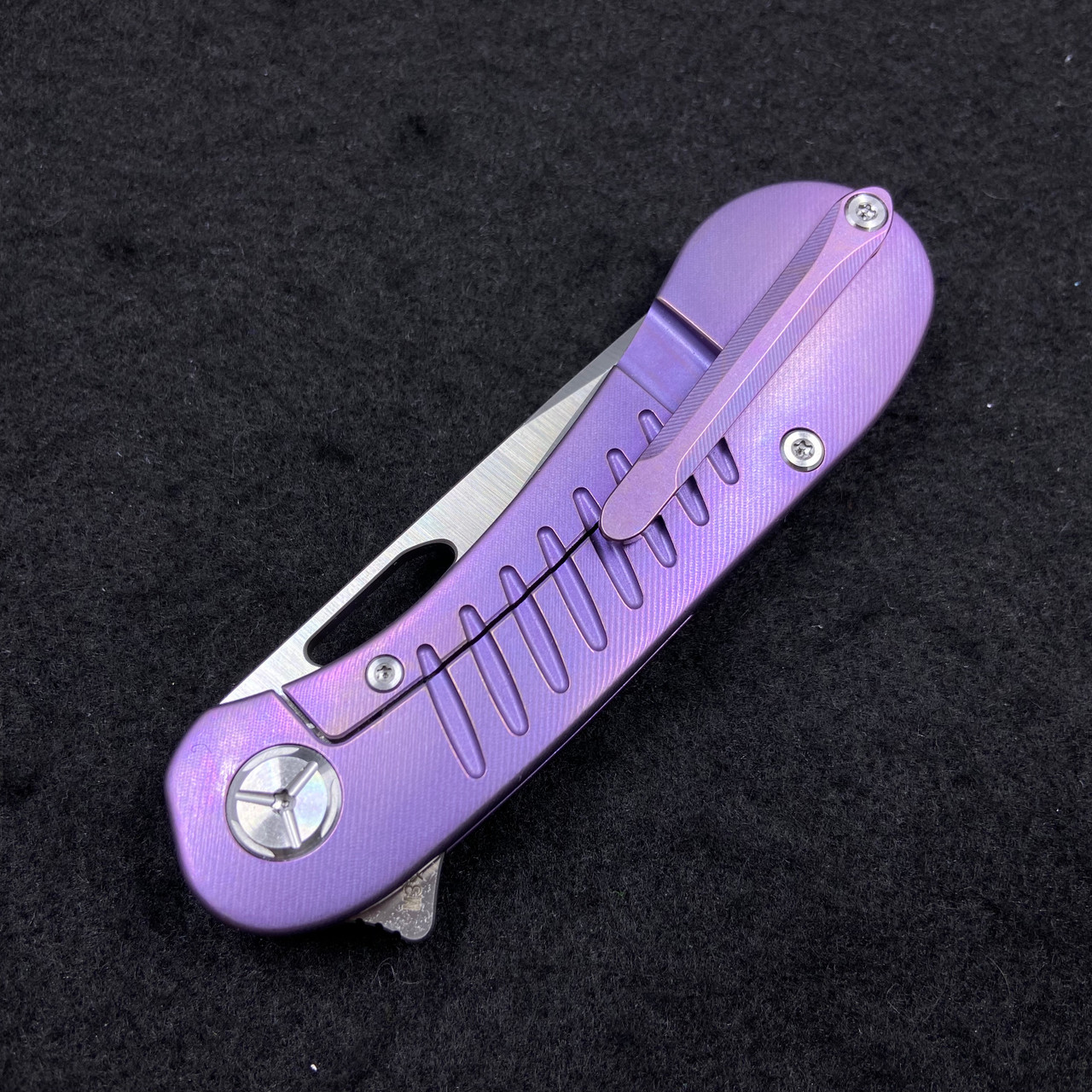 TWOSUN TS134-M390 FLIPPER FRAME LOCK KNIFE PURPLE TI HANDLE PLAIN
