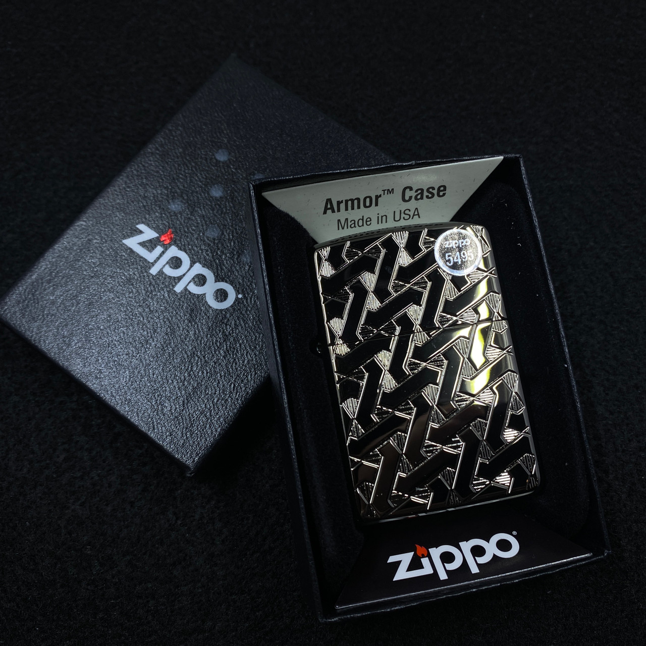 Zippo Armor Black Ice Geometric Weave Design Lighter
